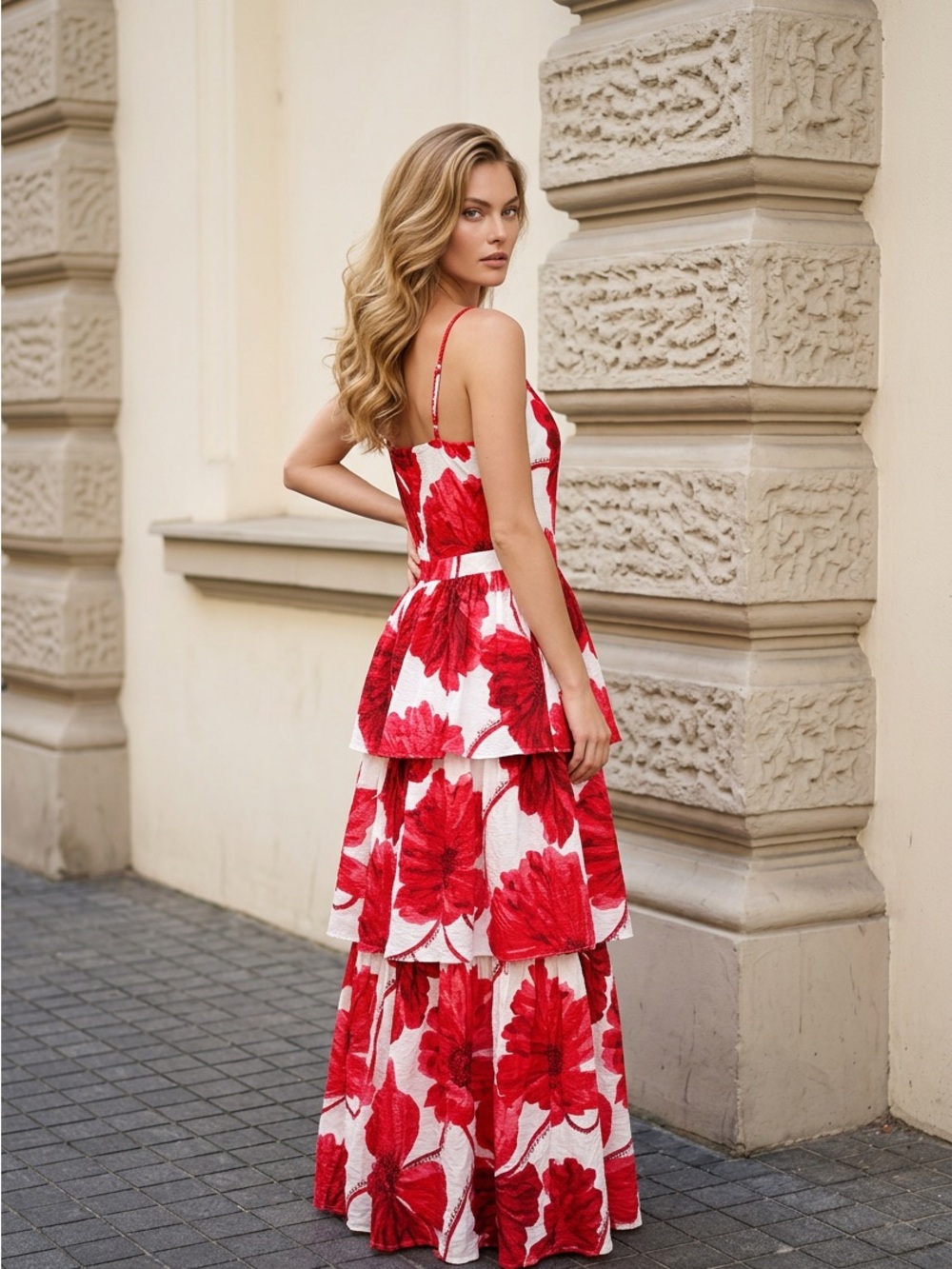Karl Lagerfeld White Maxi Dress with Red Floral Print